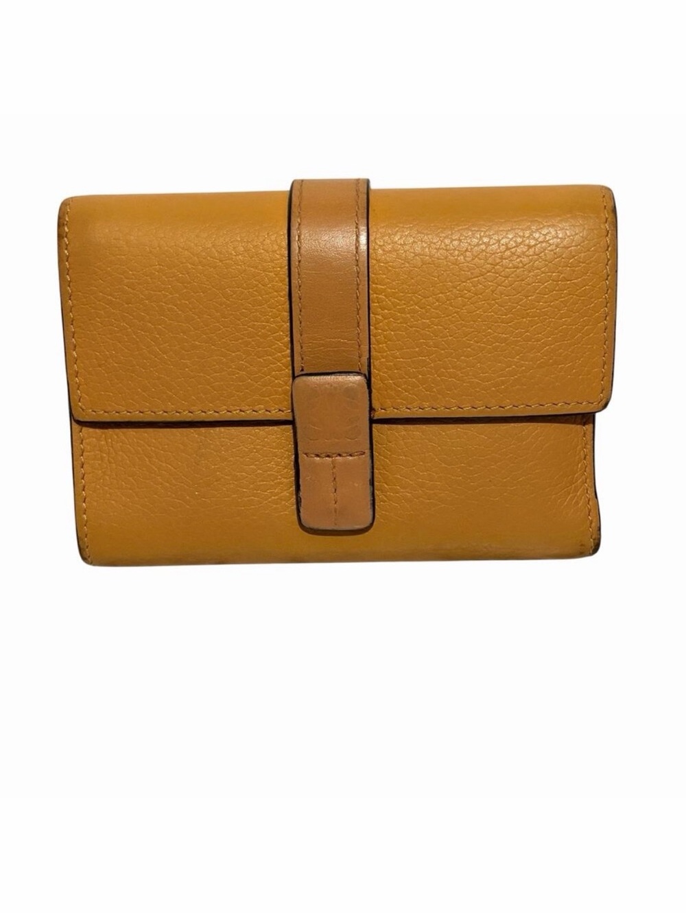 Loewe Mustard Yellow Leather Trifold Wallet Snap Tab Closure Zip Coin Pocket